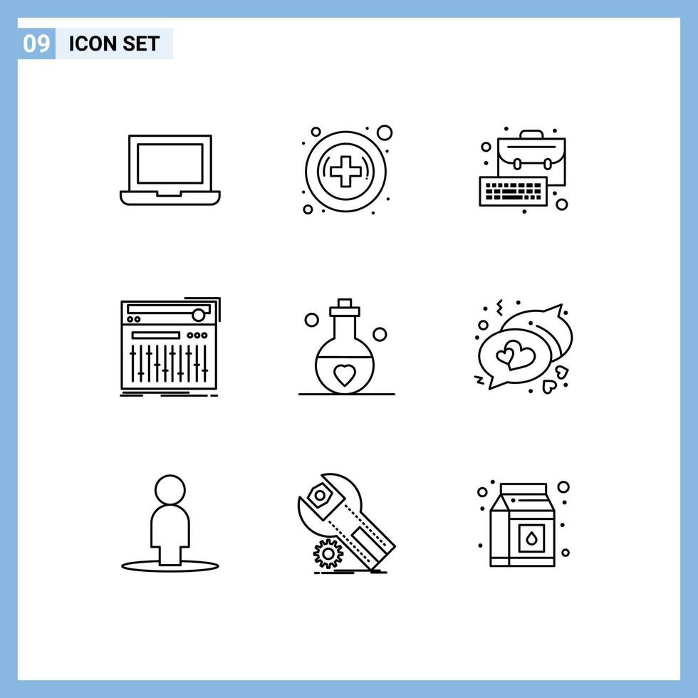 9 Outline concept for Websites Mobile and Apps passion love management sound midi Editable Vector Design Elements
