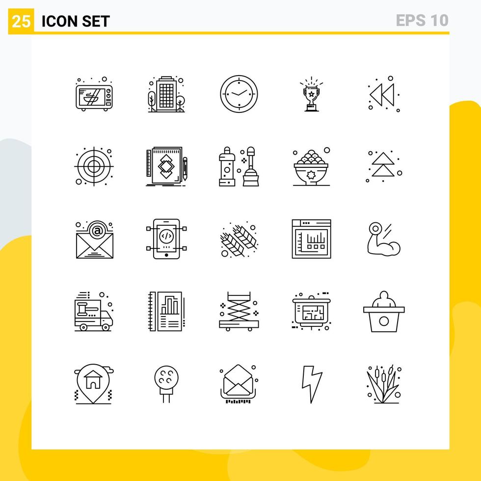 Universal Icon Symbols Group of 25 Modern Lines of rewind arrow timer trophy medal Editable Vector Design Elements