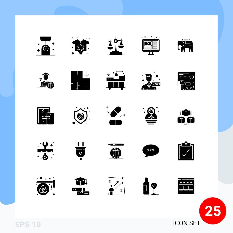 Solid Glyph Pack of 25 Universal Symbols of american live gdpr you tuber design Editable Vector Design Elements
