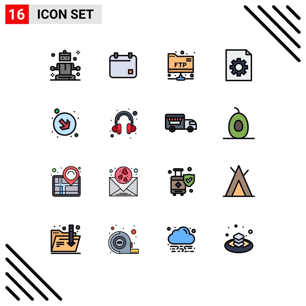 Group of 16 Modern Flat Color Filled Lines Set for help right folder down file Editable Creative Vector Design Elements