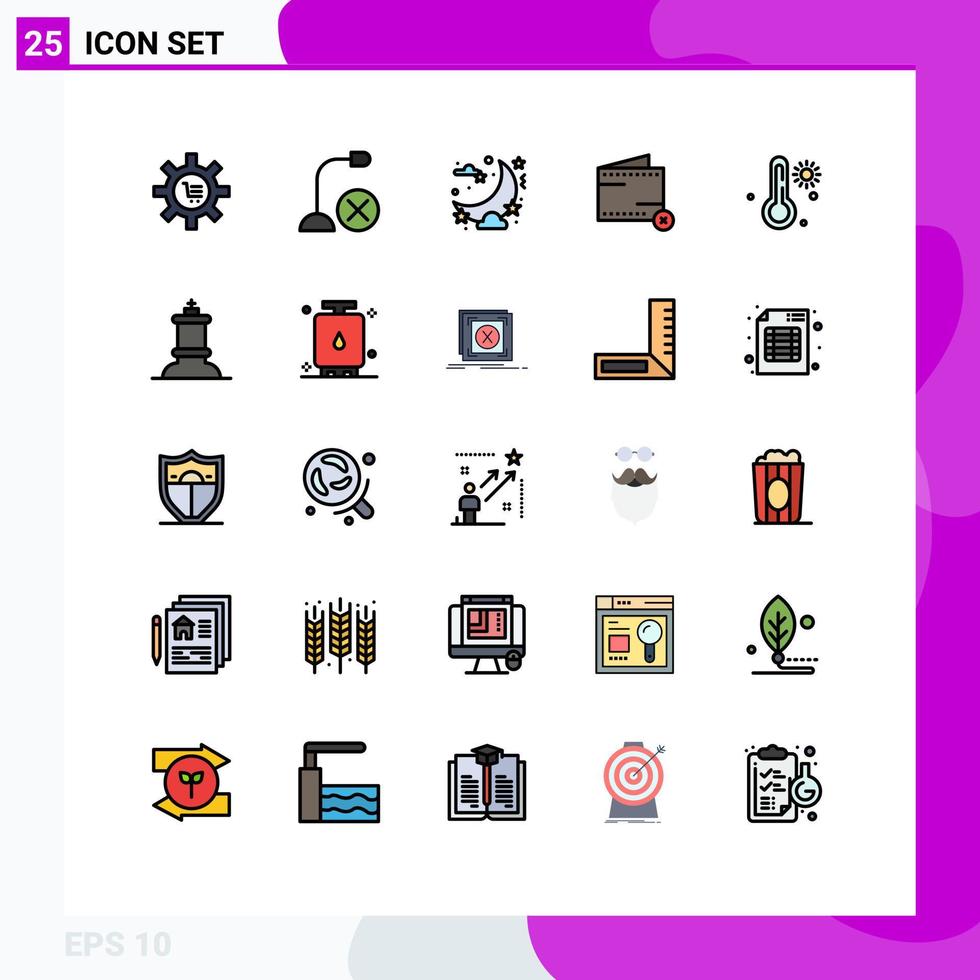 User Interface Pack of 25 Basic Filled line Flat Colors of e close gadget moon night Editable Vector Design Elements