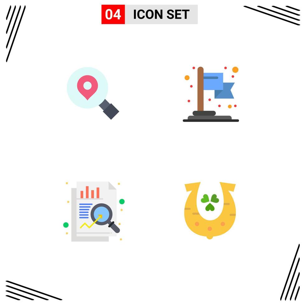 Pack of 4 Modern Flat Icons Signs and Symbols for Web Print Media such as research data location goal golden Editable Vector Design Elements