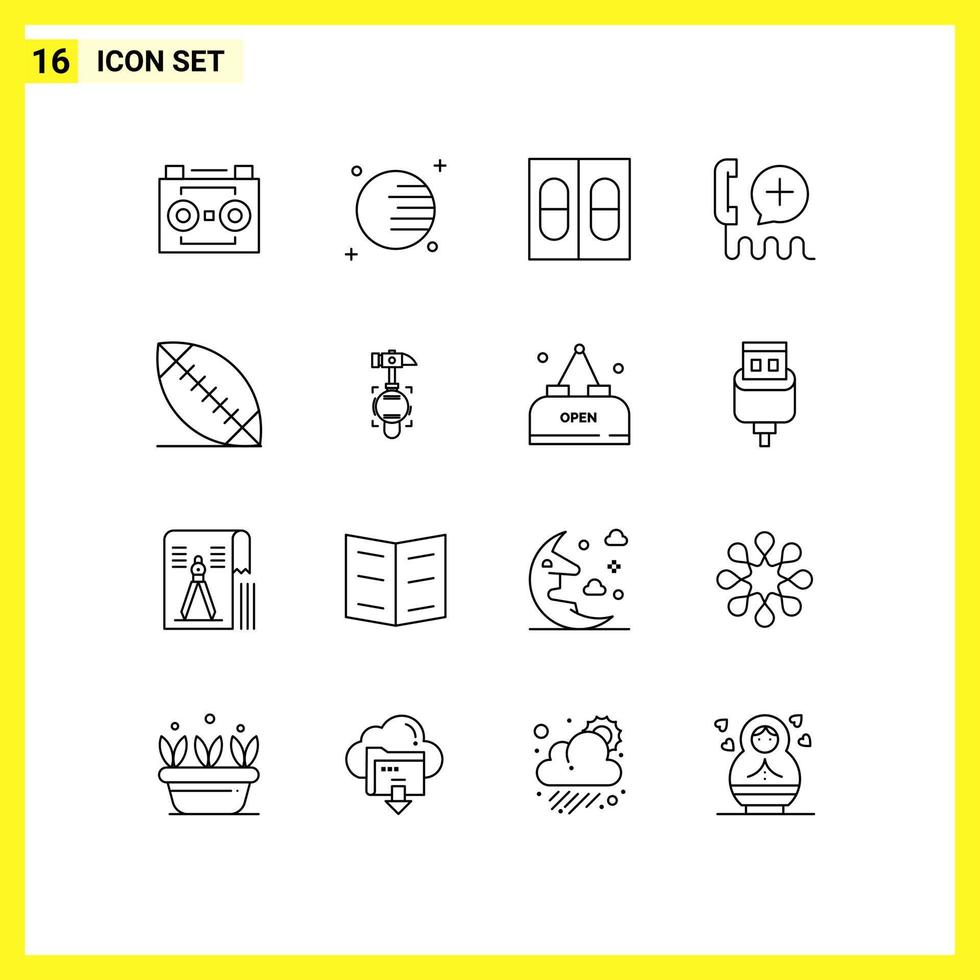Pictogram Set of 16 Simple Outlines of football service medicine interface customer Editable Vector Design Elements