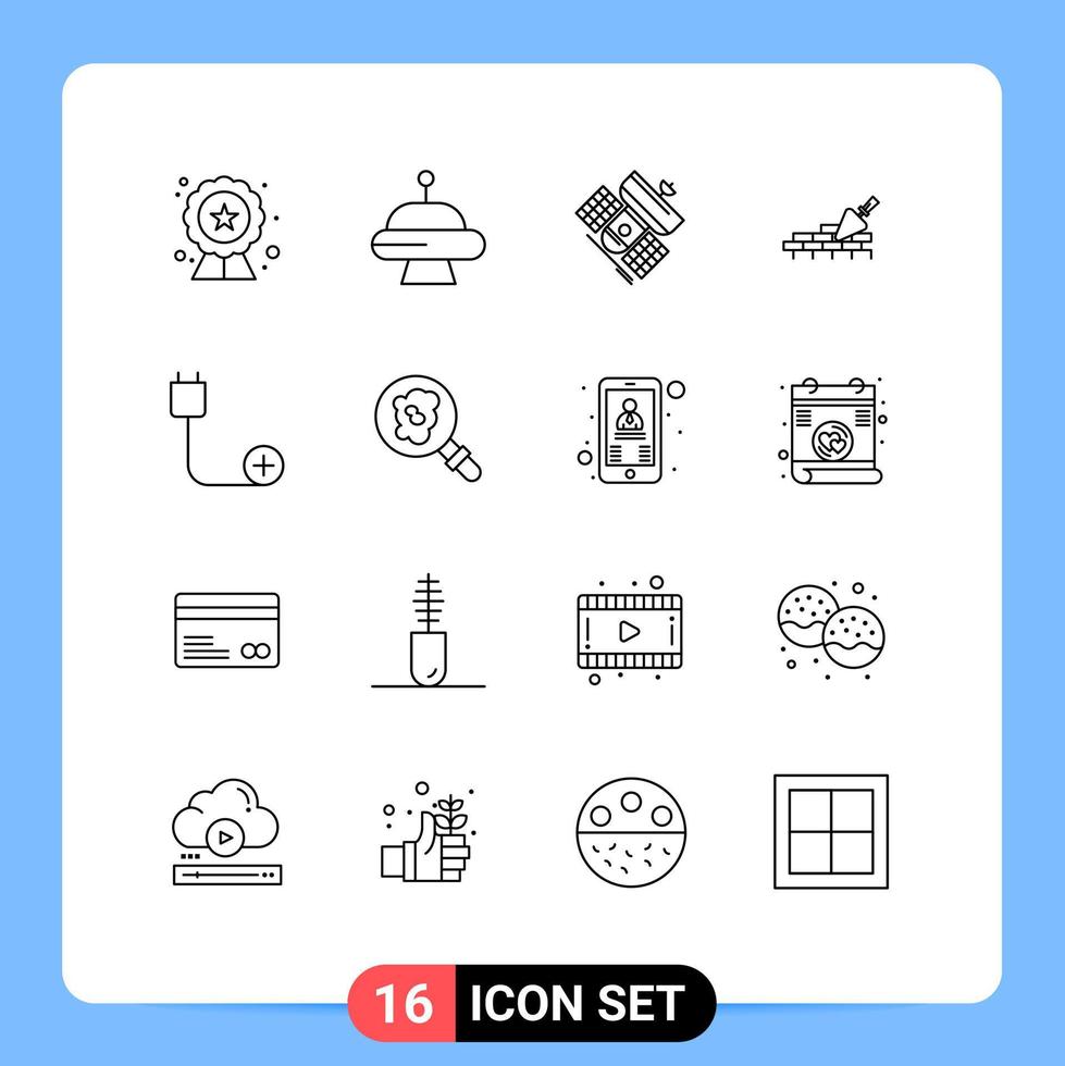 Modern Set of 16 Outlines Pictograph of computers trovel broadcasting building brickwork Editable Vector Design Elements