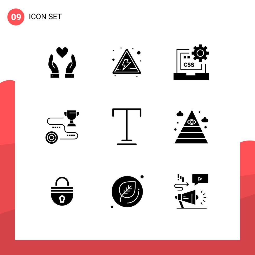 9 User Interface Solid Glyph Pack of modern Signs and Symbols of text win css path target Editable Vector Design Elements