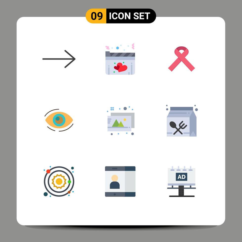 9 Thematic Vector Flat Colors and Editable Symbols of design see health search look Editable Vector Design Elements