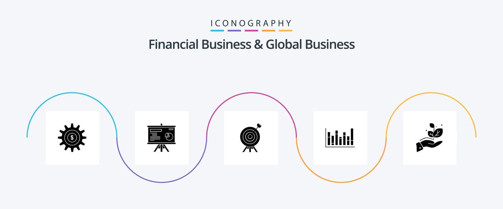 Financial Business And Global Business Glyph 5 Icon Pack Including