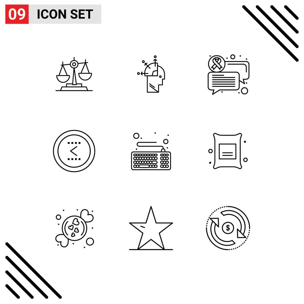 Outline Pack of 9 Universal Symbols of interface arrow user sign chat Editable Vector Design Elements