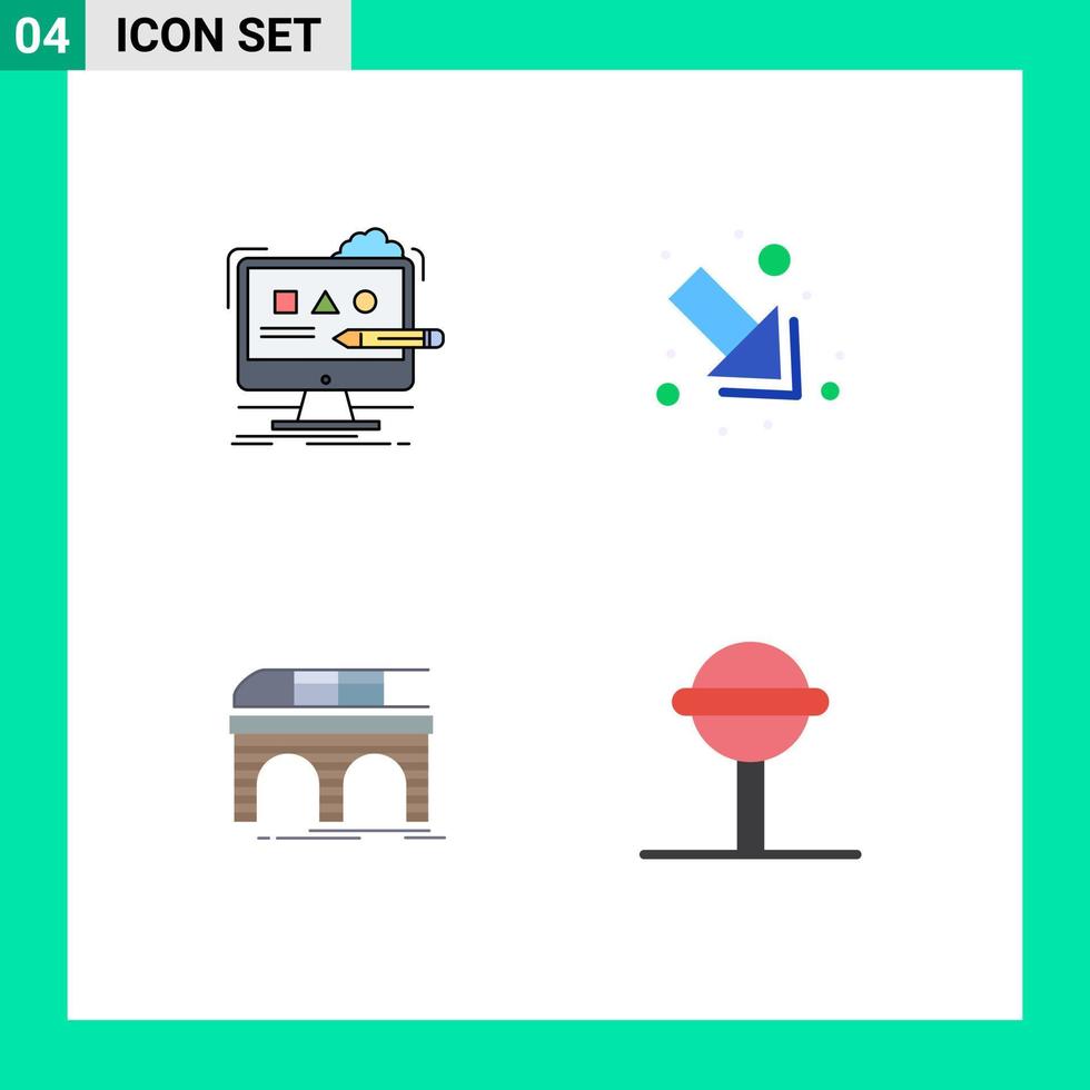 Mobile Interface Flat Icon Set of 4 Pictograms of art railroad digital down train Editable Vector Design Elements