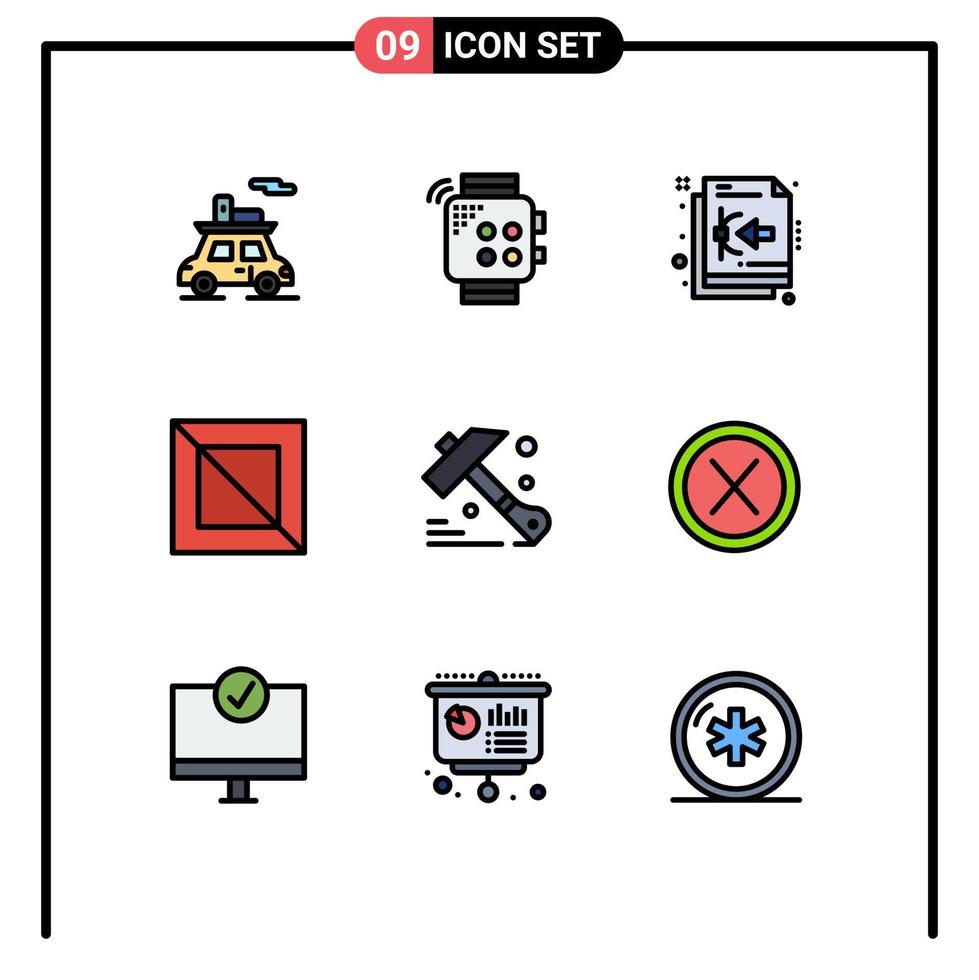 Universal Icon Symbols Group of 9 Modern Filledline Flat Colors of hammer diagonal smartwatch design file Editable Vector Design Elements