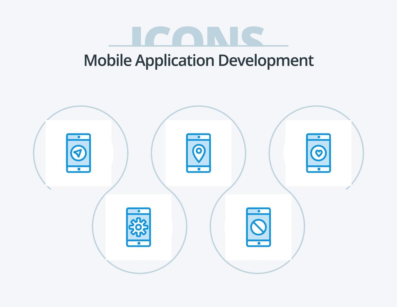 móvil solicitud desarrollo azul icono paquete 5 5 icono diseño. móvil. mapa. mensaje. ubicación. móvil vector