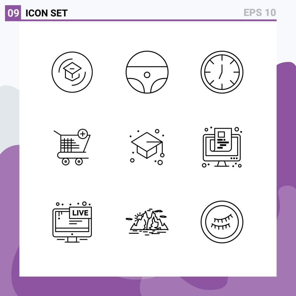9 Creative Icons Modern Signs and Symbols of graduate cap back to school clock shopping ecommerce Editable Vector Design Elements