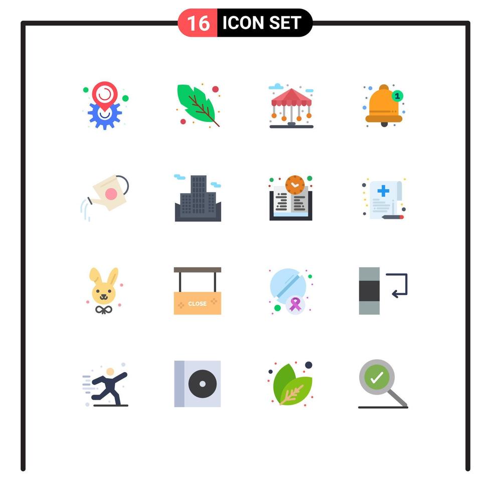 Flat Color Pack of 16 Universal Symbols of bottle water tank city alarm bell Editable Pack of Creative Vector Design Elements