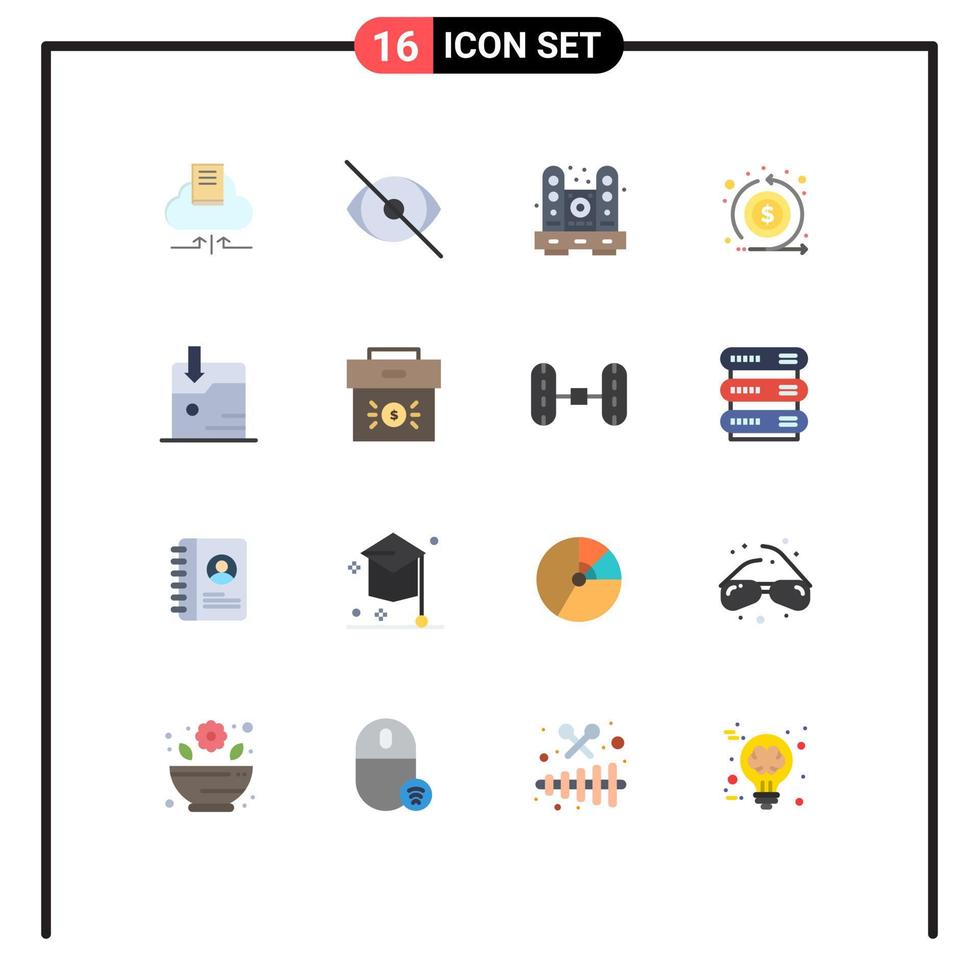 16 User Interface Flat Color Pack of modern Signs and Symbols of return flow human cash living Editable Pack of Creative Vector Design Elements