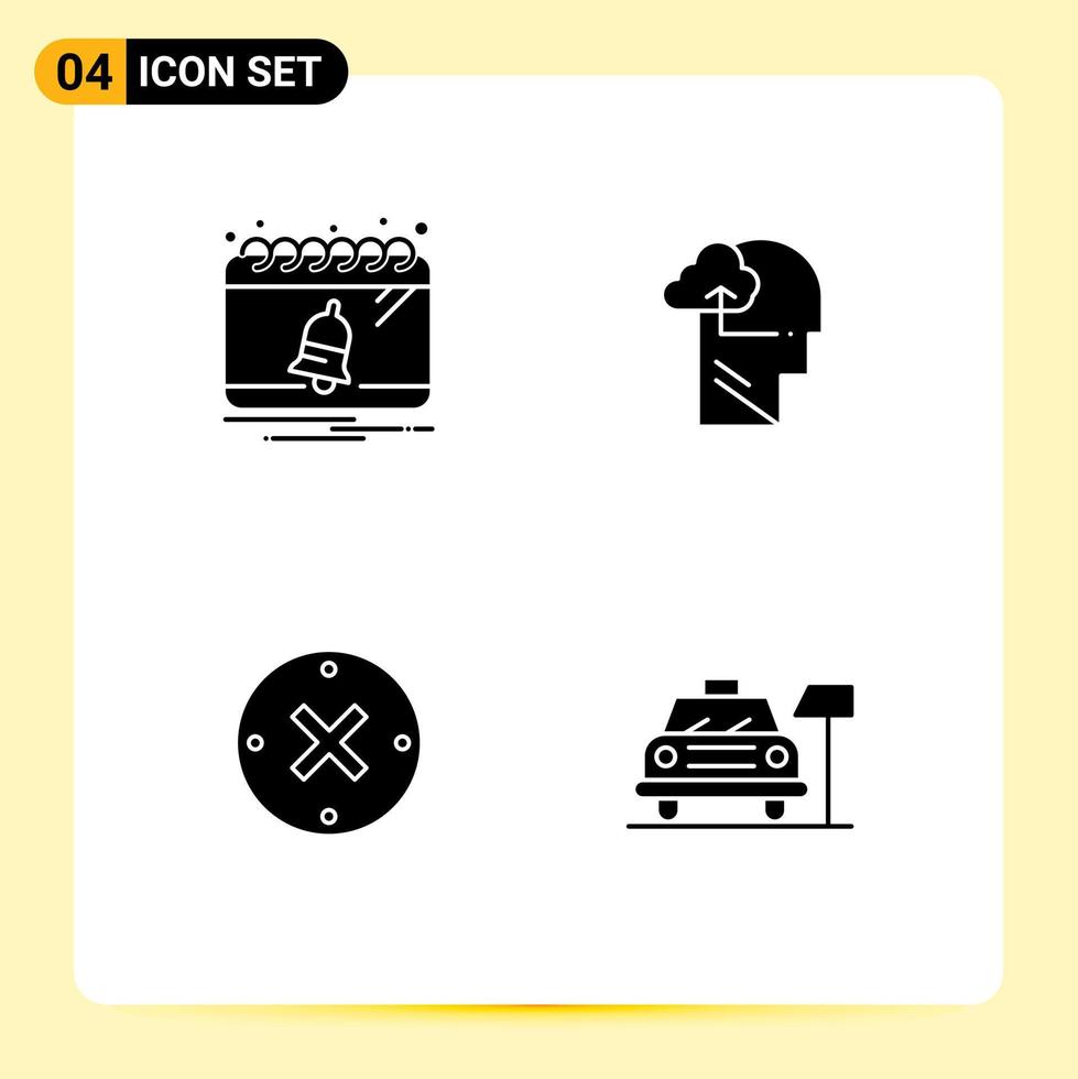 4 Universal Solid Glyph Signs Symbols of bell cross notification mind cancel Editable Vector Design Elements