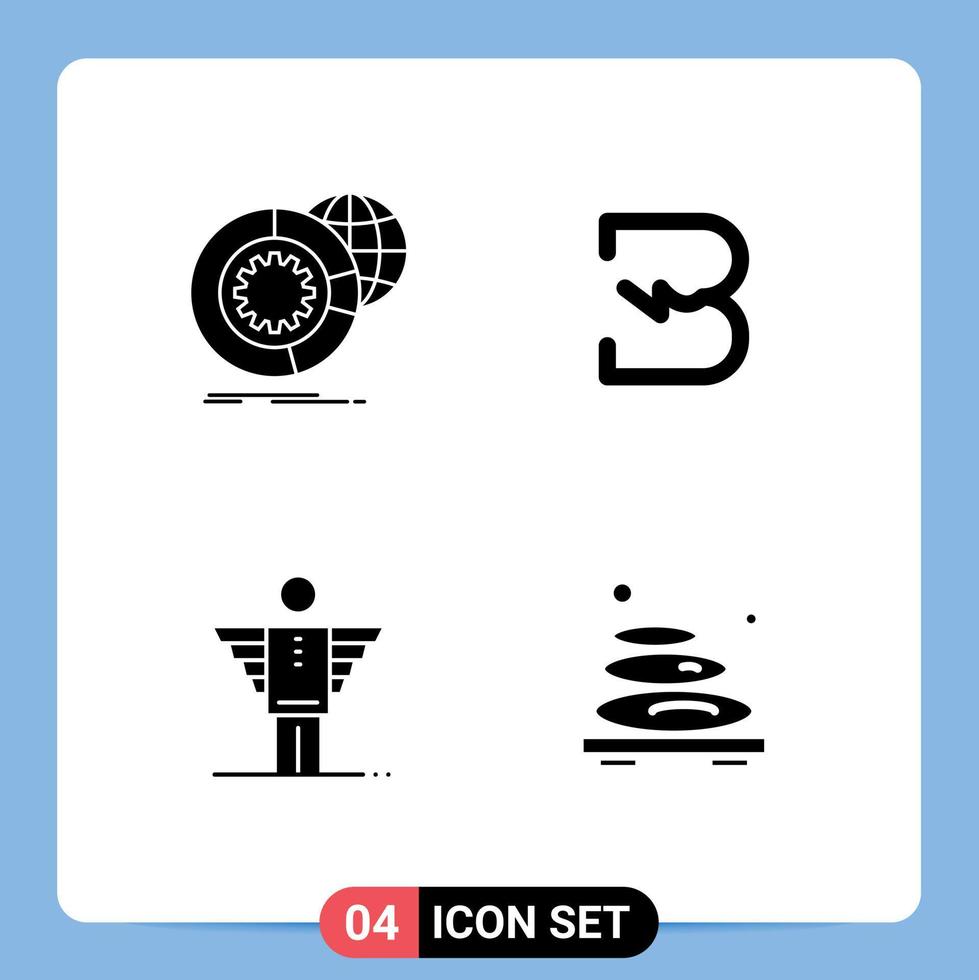 4 User Interface Solid Glyph Pack of modern Signs and Symbols of data angel globe coin career Editable Vector Design Elements