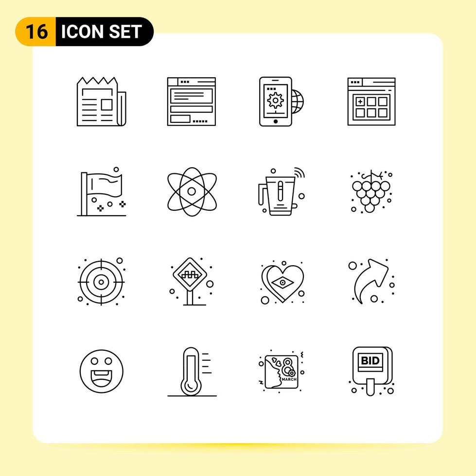 Pack of 16 Modern Outlines Signs and Symbols for Web Print Media such as congress page code web globe Editable Vector Design Elements