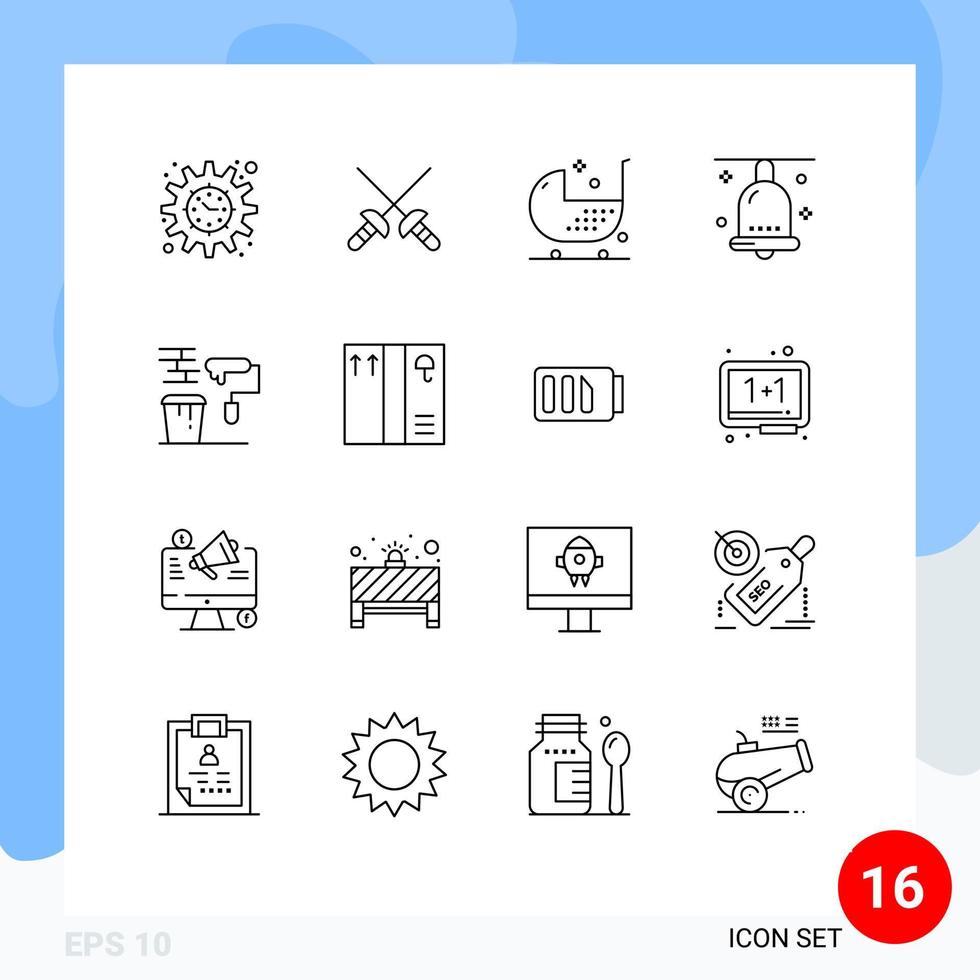 Universal Icon Symbols Group of 16 Modern Outlines of brush festival chair christmas bell Editable Vector Design Elements