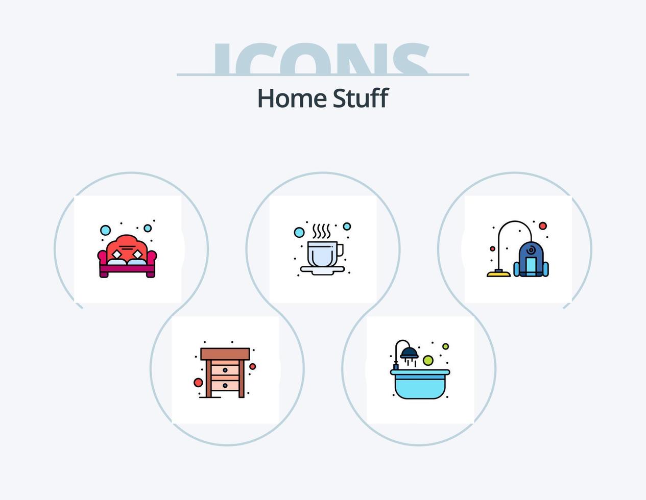 Home Stuff Line Filled Icon Pack 5 Icon Design. charging. washing. couch. curtains. bath vector