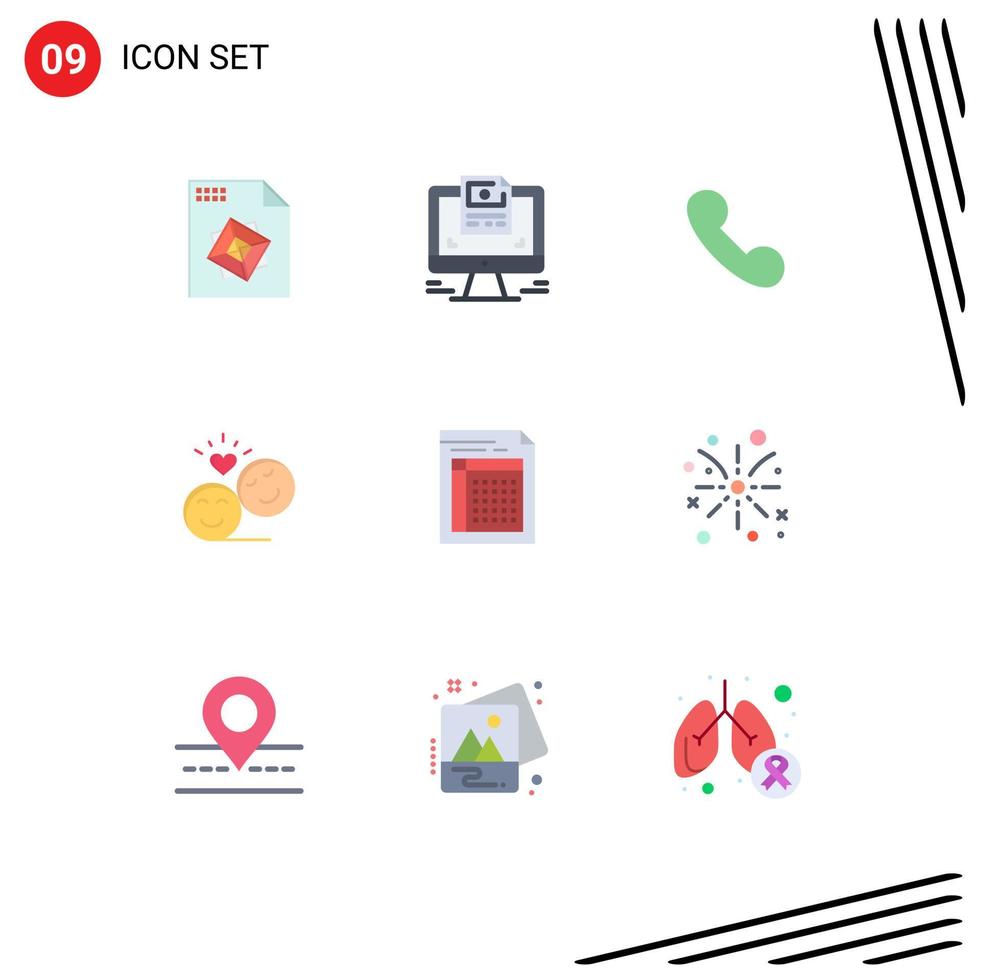 Group of 9 Modern Flat Colors Set for bill valentine mobile emoji avatar Editable Vector Design Elements