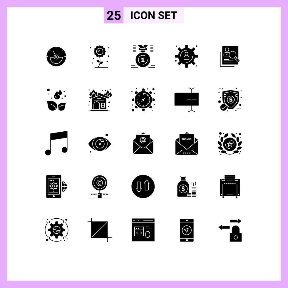 25 Thematic Vector Solid Glyphs and Editable Symbols of hr data management award content storage win Editable Vector Design Elements
