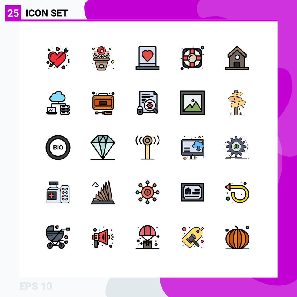 25 Universal Filled line Flat Colors Set for Web and Mobile Applications education lifesaver spring help marriage Editable Vector Design Elements