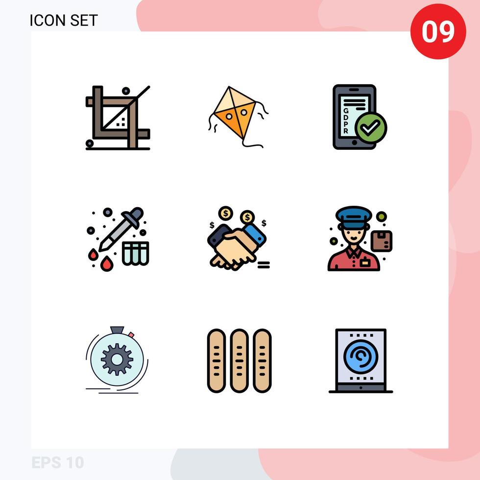 Modern Set of 9 Filledline Flat Colors Pictograph of marketing drop gdpr device smartphone Editable Vector Design Elements