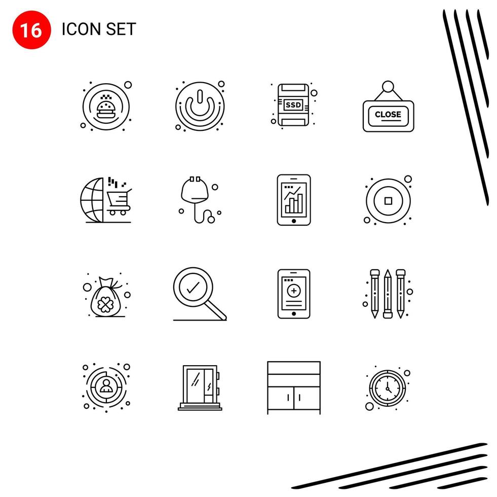Outline Pack of 16 Universal Symbols of marketing close switch sign marketing Editable Vector Design Elements