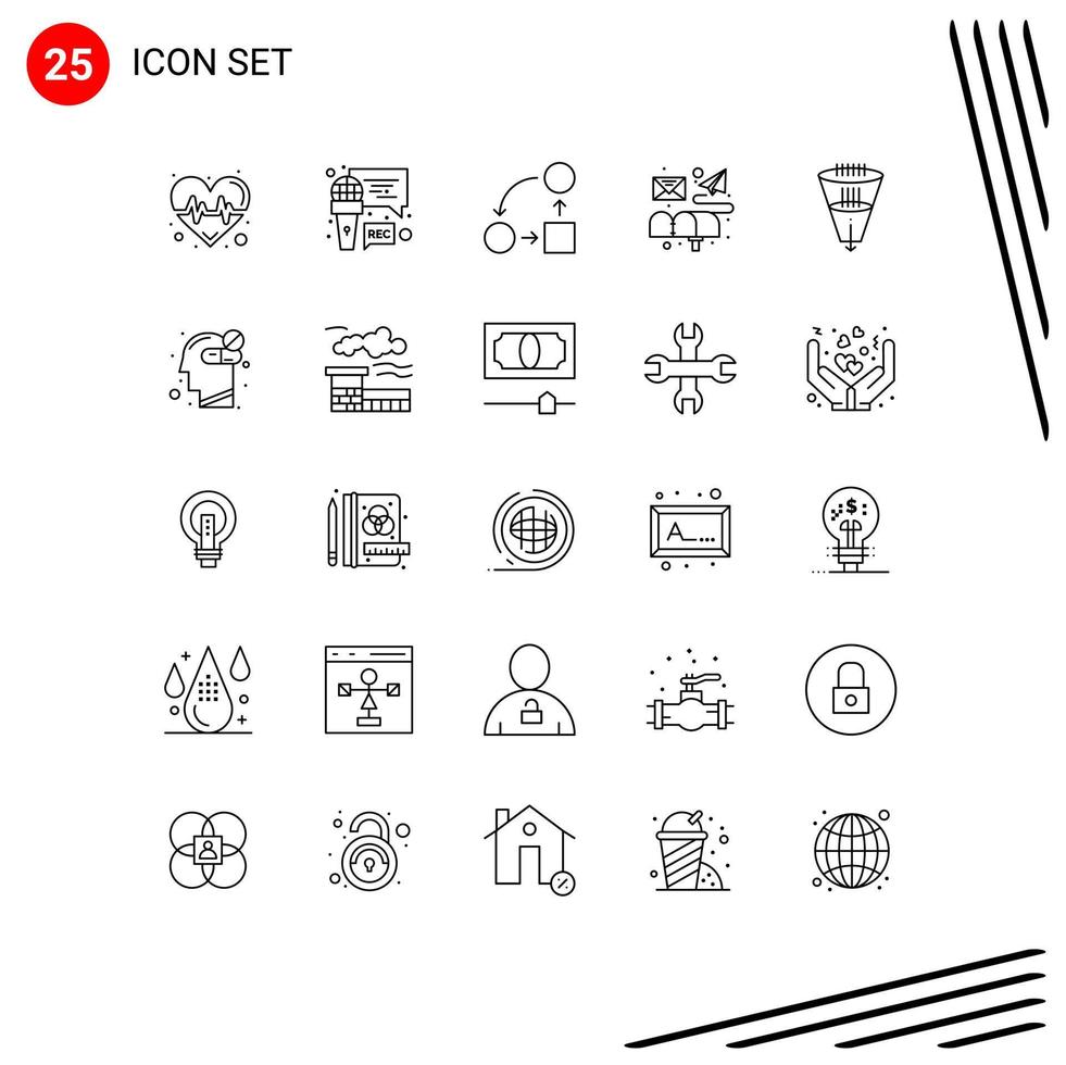 25 User Interface Line Pack of modern Signs and Symbols of data letter diagram email tactic Editable Vector Design Elements