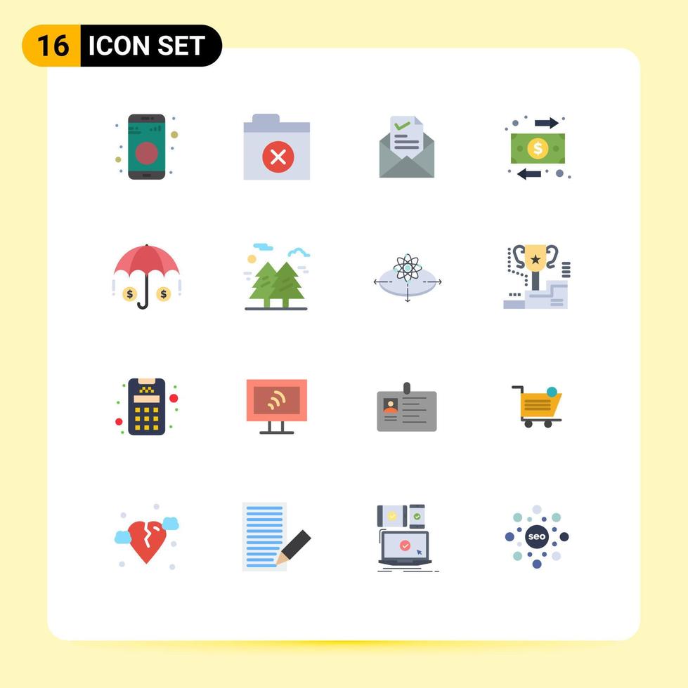 Editable Vector Line Pack of 16 Simple Flat Colors of insurance money email flow flow Editable Pack of Creative Vector Design Elements
