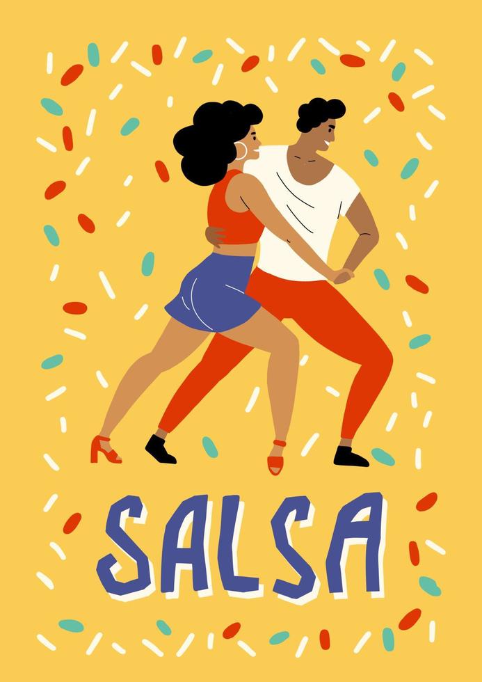 latín muchachas danza salsa y bachata hermosamente. bailarines moverse a el música. póster para un danza festival y competencia. samba, mambo y merengue vector