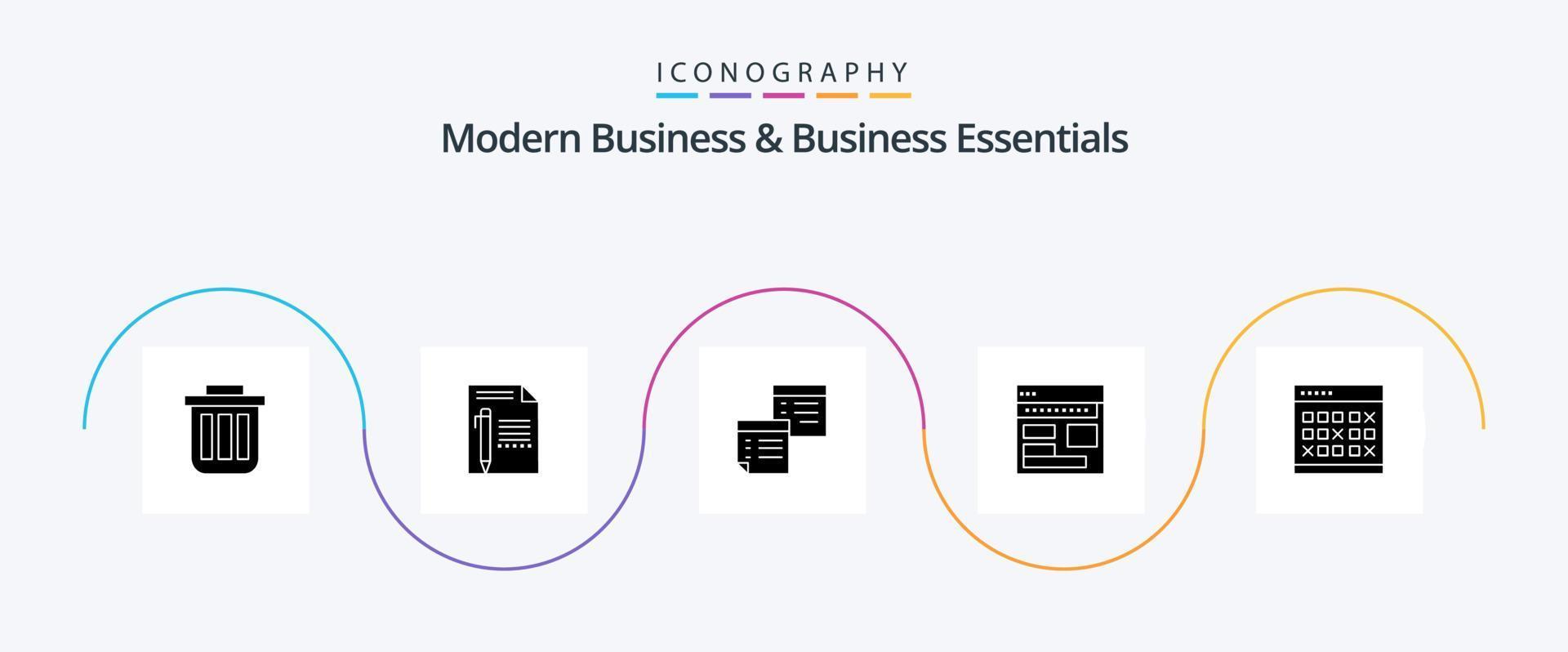 moderno negocio y negocio esenciales glifo 5 5 icono paquete incluso oficina. nota. editar. archivos. escribir vector