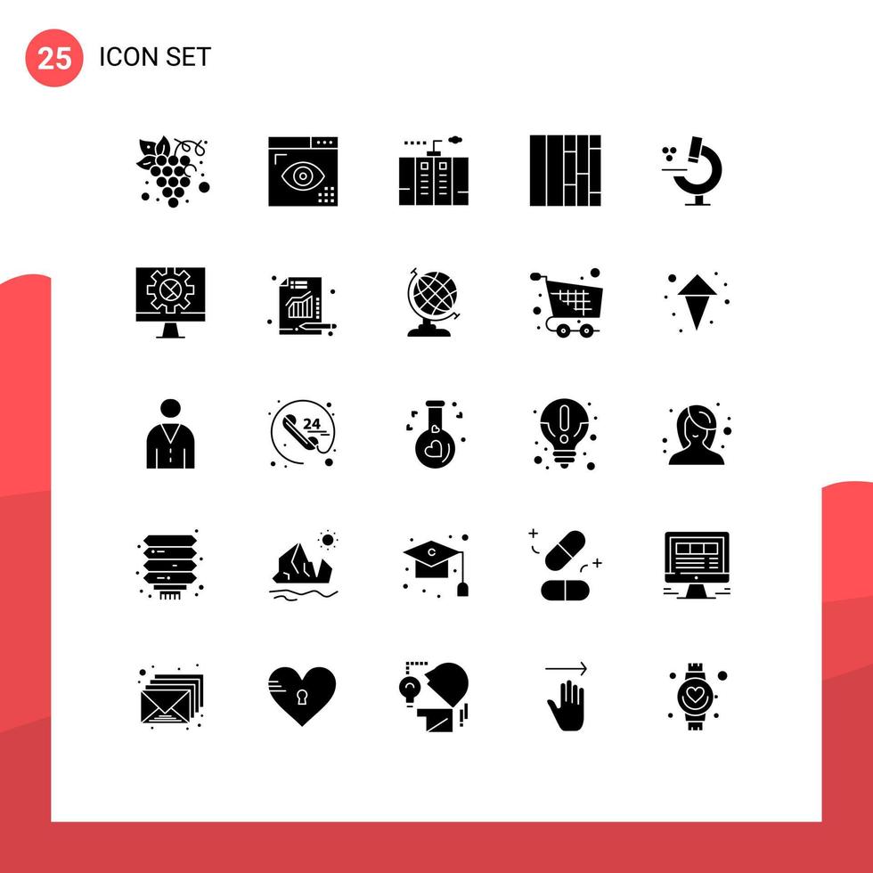 25 sólido glifo concepto para sitios web móvil y aplicaciones microscopio ceñir programación diseño generador editable vector diseño elementos