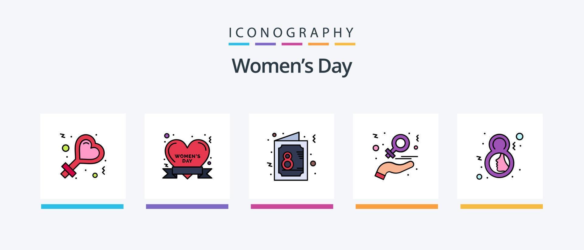 Womens Day Line Filled 5 Icon Pack Including trophy. achievement. freedom. women. party frock. Creative Icons Design vector