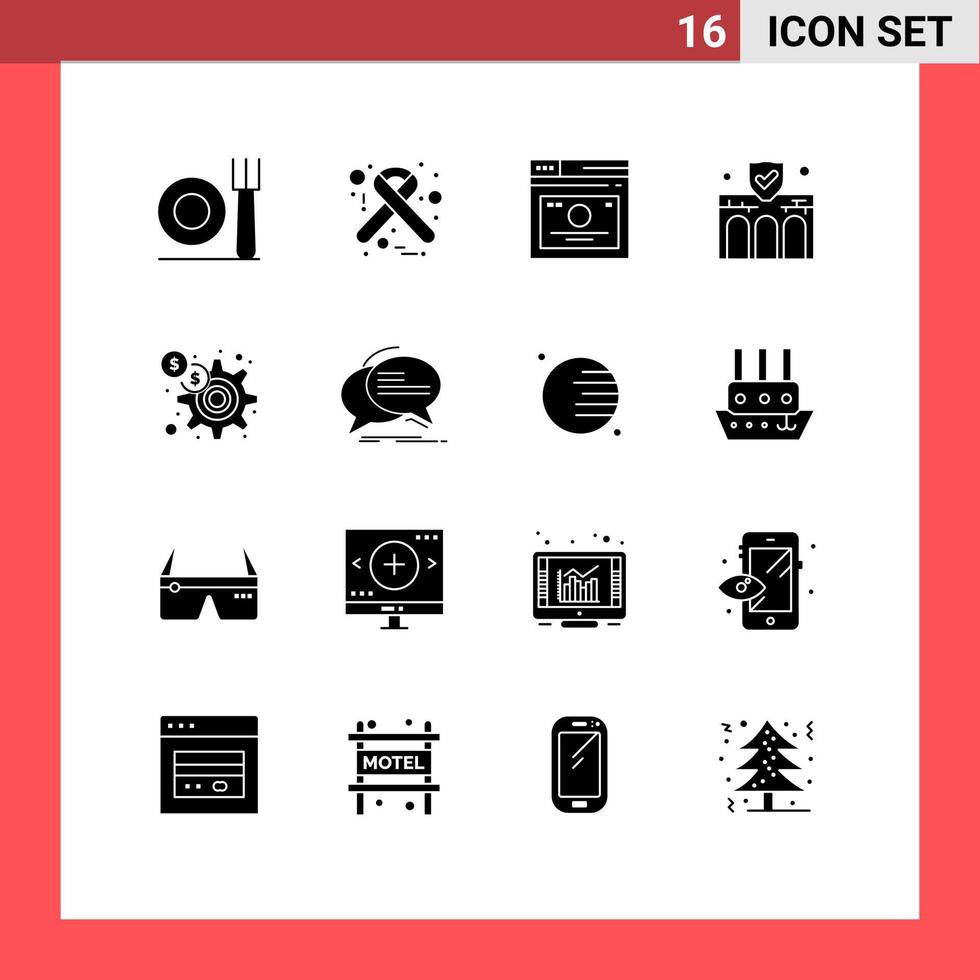 16 Universal Solid Glyph Signs Symbols of dollar insurance links construction building Editable Vector Design Elements