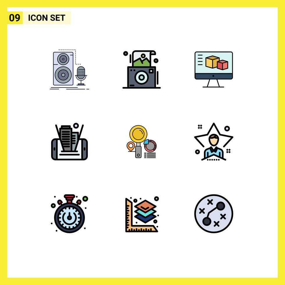 Stock Vector Icon Pack of 9 Line Signs and Symbols for search technology polaroid cell computing Editable Vector Design Elements