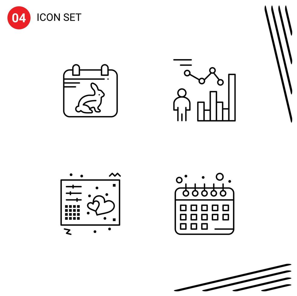 Modern Set of 4 Filledline Flat Colors and symbols such as calender love date efficiency keys Editable Vector Design Elements