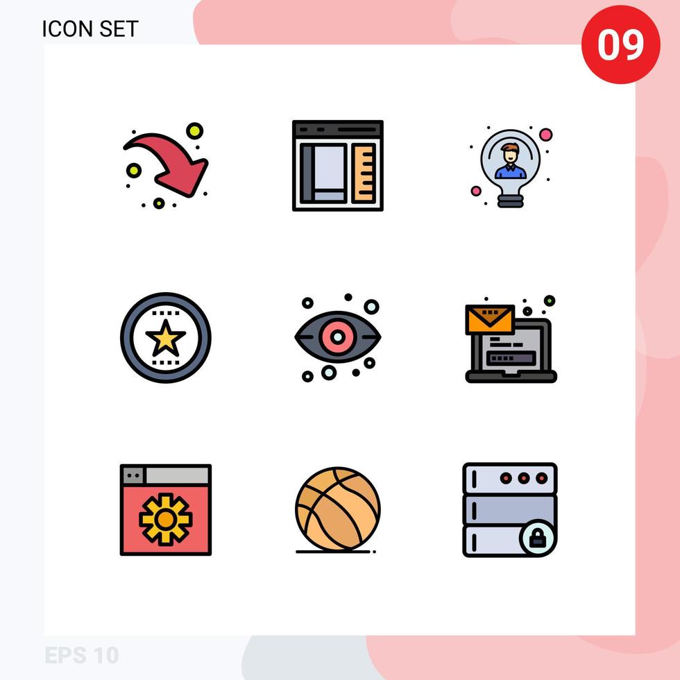 User Interface Pack of 9 Basic Filledline Flat Colors of star favorite bulb bookmark user Editable Vector Design Elements