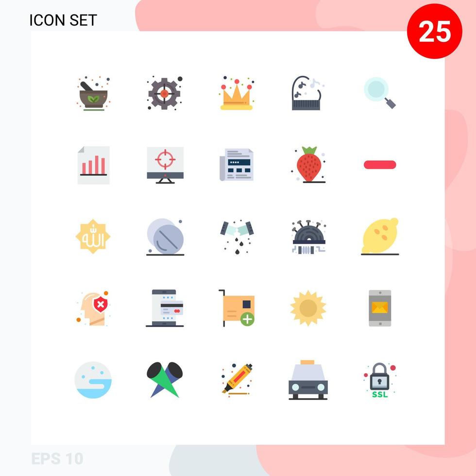 User Interface Pack of 25 Basic Flat Colors of magnifier piano strategic music king Editable Vector Design Elements