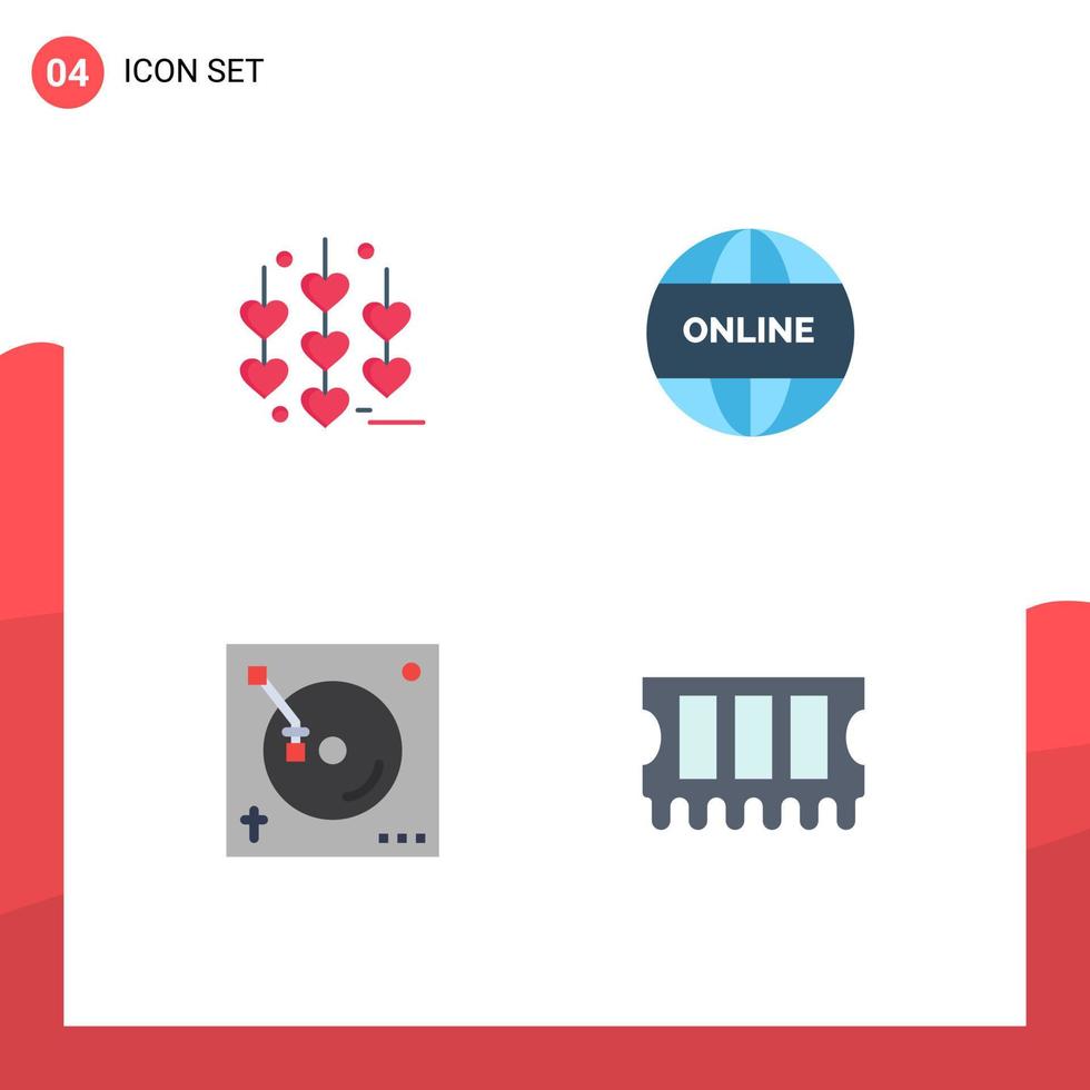 Flat Icon Pack of 4 Universal Symbols of heart party business world hardware Editable Vector Design Elements