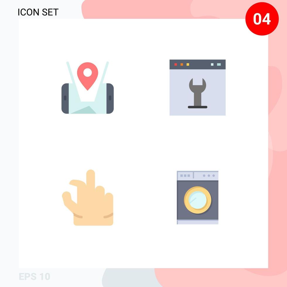 Mobile Interface Flat Icon Set of 4 Pictograms of map in technology interface zoom Editable Vector Design Elements