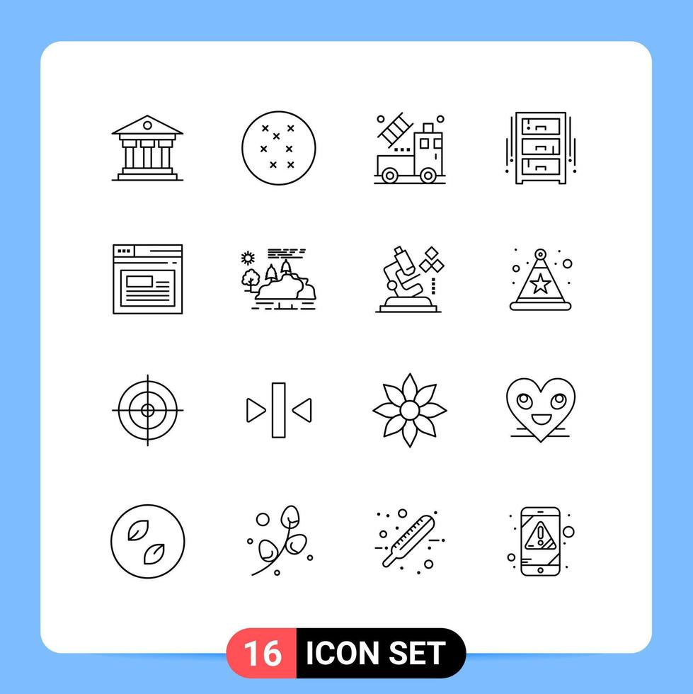 User Interface Pack of 16 Basic Outlines of website page transparent internet office draw Editable Vector Design Elements