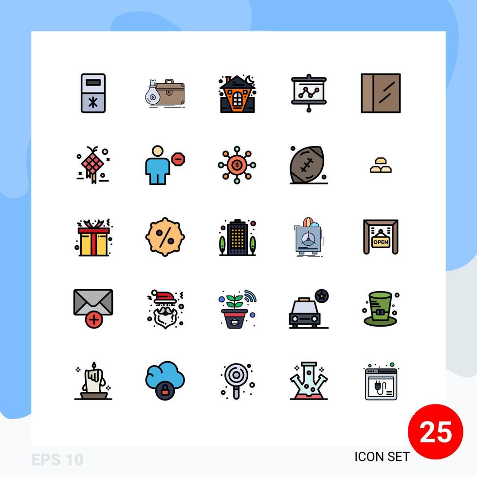 Modern Set of 25 Filled line Flat Colors and symbols such as cocaine presentation castle graph house Editable Vector Design Elements