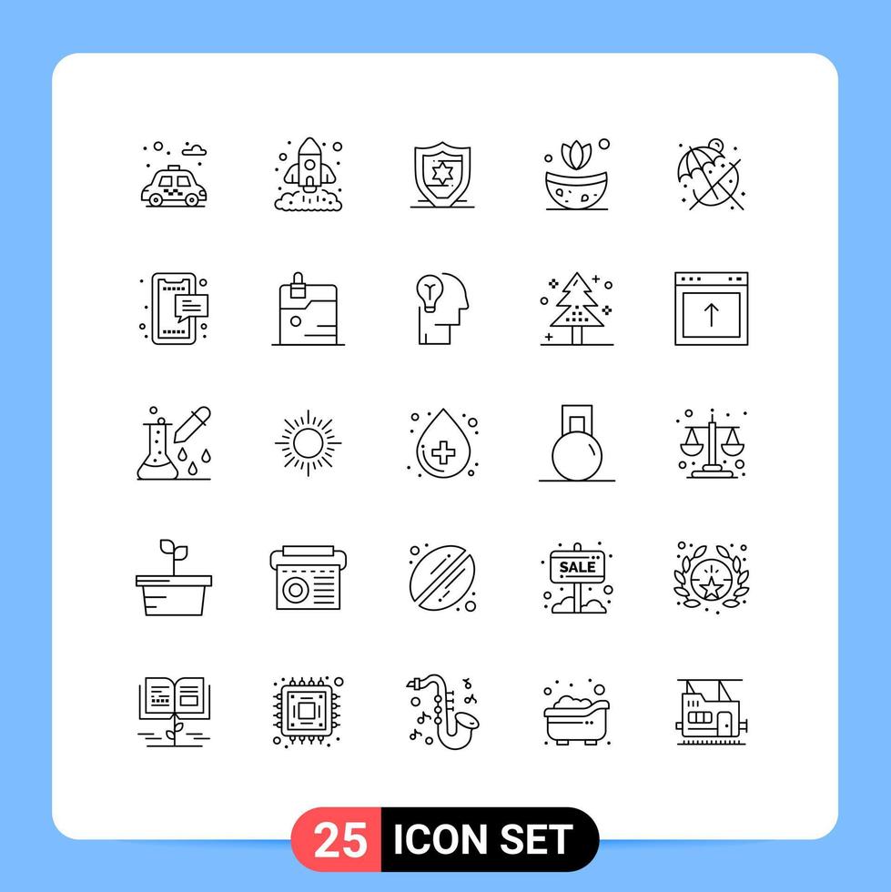 Mobile Interface Line Set of 25 Pictograms of sms relax american beach spa Editable Vector Design Elements