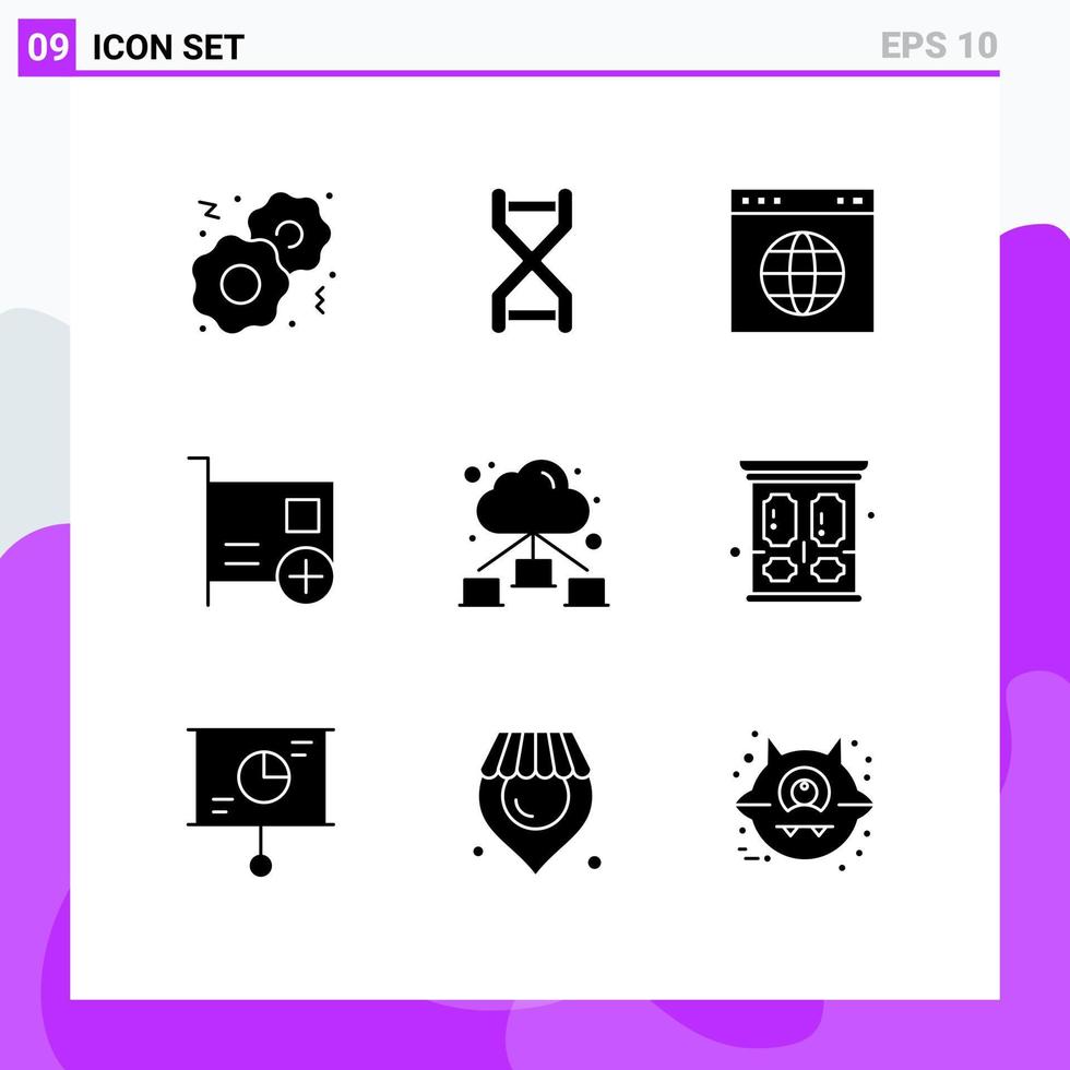 Modern Set of 9 Solid Glyphs and symbols such as web devices globe computers add Editable Vector Design Elements
