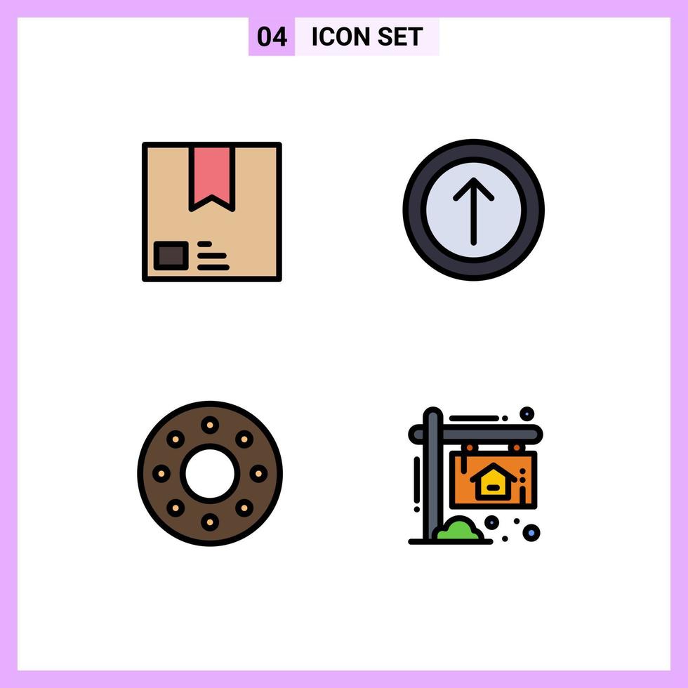 4 Universal Filledline Flat Colors Set for Web and Mobile Applications deliver donut package upload food Editable Vector Design Elements