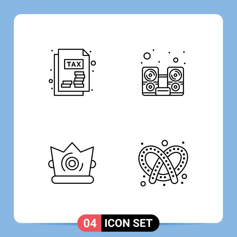 4 Universal Line Signs Symbols of document king computer speaker bake Editable Vector Design Elements