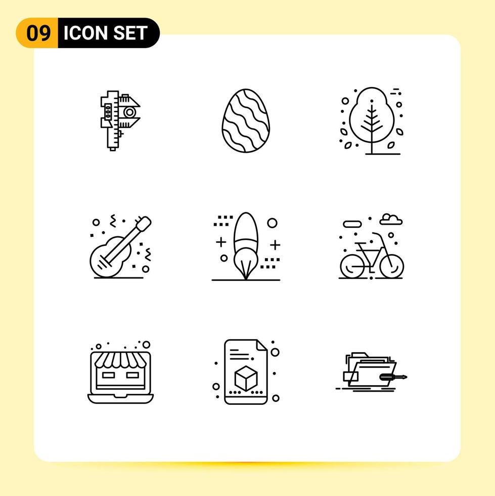Set of 9 Modern UI Icons Symbols Signs for musical instrument spring folk tree Editable Vector Design Elements