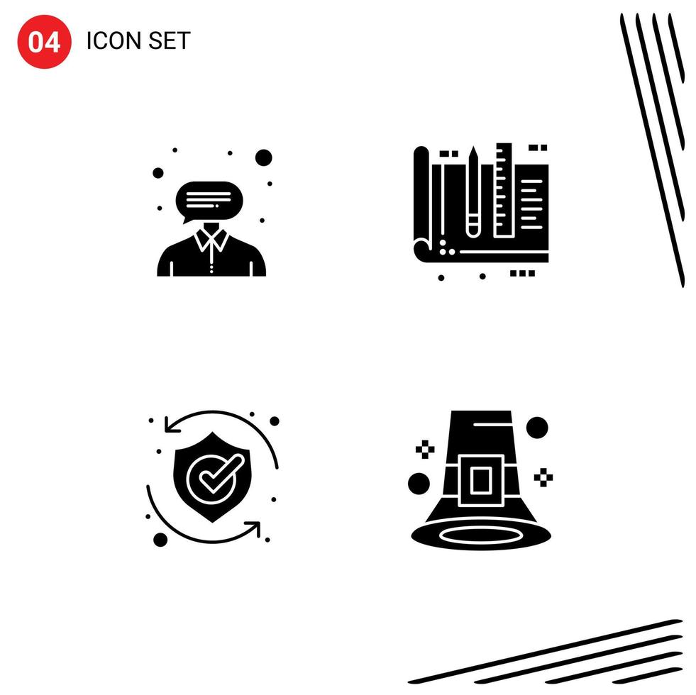 Set of 4 Modern UI Icons Symbols Signs for consultant protect support education security Editable Vector Design Elements