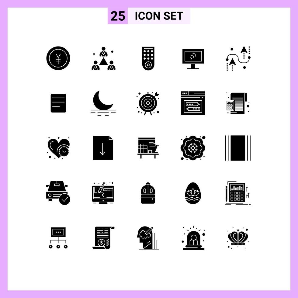 25 User Interface Solid Glyph Pack of modern Signs and Symbols of development curves control coding wifi Editable Vector Design Elements